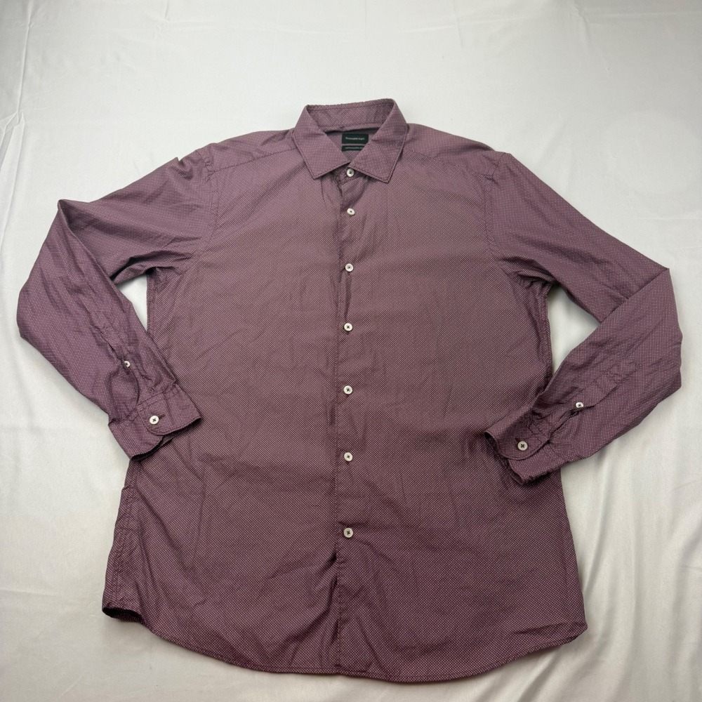 Ermenegildo Zegna Button Down Mens L Burgundy Centoquaranta Twill Geometric